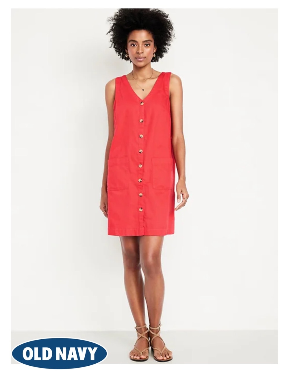 Old Navy Bright Red Button-Front V-Neck Shift Dress